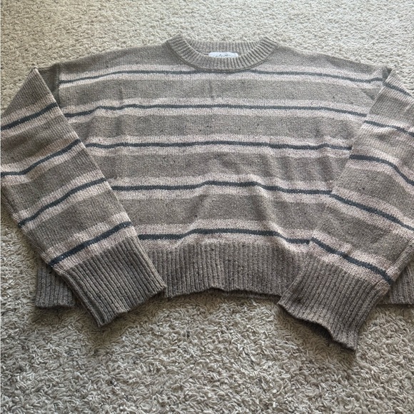 Carly Jean Los Angeles Sweaters - Carly Jean Los Angeles Striped Brown and Gray Sweater